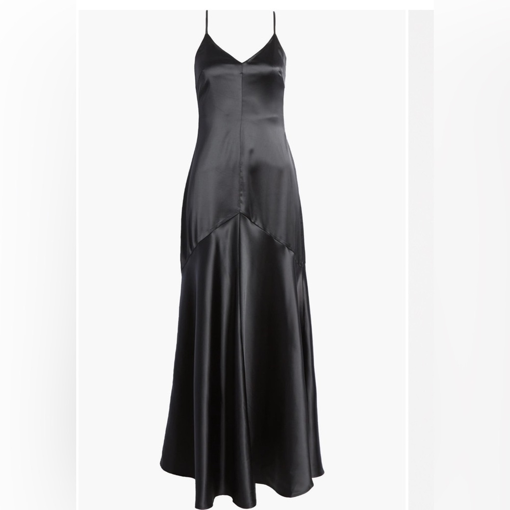 Lulu’s Buena Black Satin Maxi Dress Gown XS